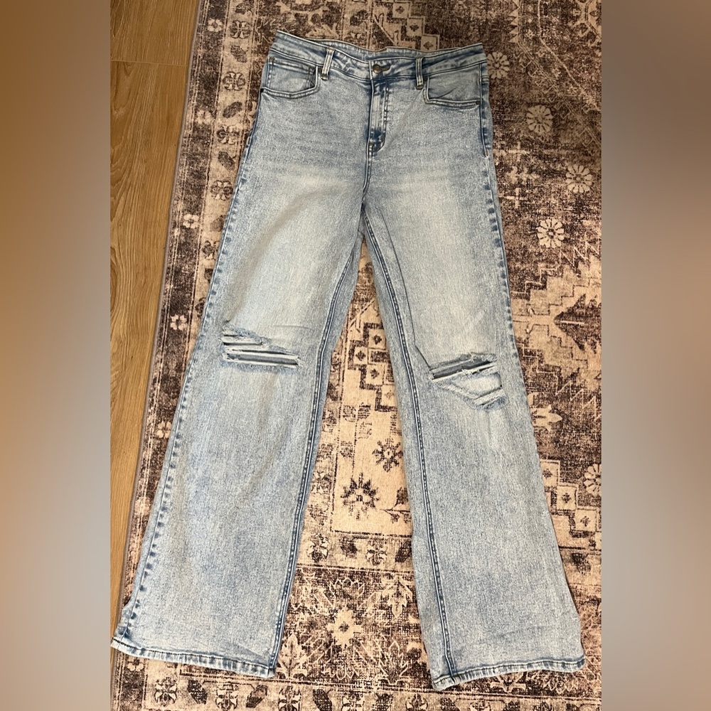 Grace & Lace Light Washed Distressed Wide Leg Jeans